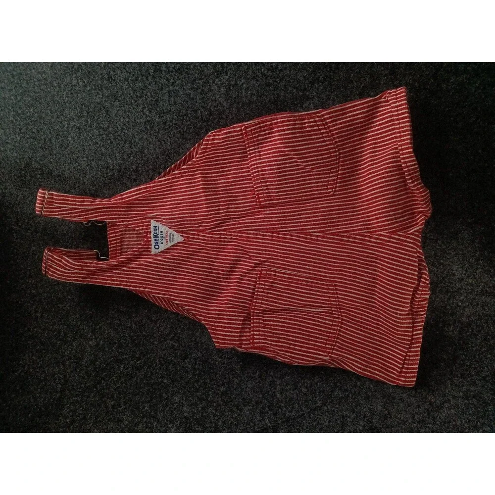 Vintage OshKosh B'gosh Red and White Hickory Stripe Shortall Overalls 24 Months